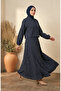 Striped Modal Shirt Collar Hijab Double Set 0328-06 Navy Blue - 2