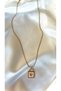 Women's gold color heart lock steel necklace