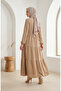 Aerobin Fabric Buttoned Layered Hijab Dress 4124-08 Beige - 5