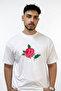 Rose Crossstitch Design Printed Oversize White T-Shirt