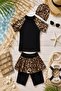 Girl's Patterned Shorts-Skirt and Swimsuit Set with Bonnet - 4