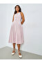 Pink Pleated A-Line Midi Dress - 3
