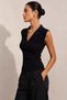 Black Sleeveless Polo Neck Ribbed Viscose Women's Knitwear Blouse - 3