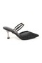 Women's Heeled Slippers Black Stoned Tulle Pointed Toe Double Strap Metallic Goblet Heel Evening Dress Stylish 085K230/1 - 2