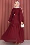 Gathered Detailed Belted Chiffon Dress Burgundy