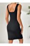 Women's square neck slit short diving dress with straps - 4