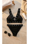 Women's Black Triangle Elastic Brazilian Removable Cap Bikini Set - 4