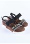 Women's Genuine Suede Leather Ethnic Stone Embroidered Thick Sole Sandals Black - 2