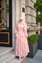 Women's Floral Pattern Buttoned and Waist-Tied Dress Light Pink