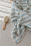 100% Cotton 4-Layer Muslin Blanket with Stitched Edges and Blue Stripes (for Babies & Children) 100X100Cm - 3