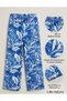 Women's Cotton High Waist Relaxed Fit Wide Leg Patterned Trousers - 4