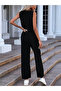 Women's Sleeveless V-Neck Front Buttoned Imported Crepe and Trousers Double Suit - 5