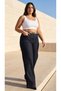 Plus Size Wide Leg Lycra Denim Women's Trousers with Belt and Pockets