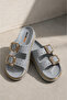 Gray Stylish Stone Detailed Women's Slippers with Double Buckle Comfortable Lightweight Orthopedic Sole E-490 - 3