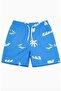 Boy's Double Zipper Pocket Blue Patterned Swim Shorts 26998m