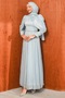 Baby Blue Draped Janjan Evening Dress with Stones on the Waist - 3