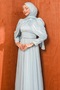 Baby Blue Draped Janjan Evening Dress with Stones on the Waist - 2