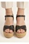 Black Leather Cross-Strapped Wedge Heel Sandals - 8 cm High with Soft Padding Inside - 4