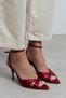 Monica Burgundy Satin Ankle Belt Detailed Women's Thin Heeled Shoes - 7