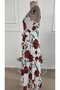 Women's Rope Strap V-Neck Long Patterned Single Jersey Dress with Belt at the Waist - 6