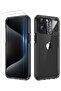 iPhone 15 Pro Max Case with [2 Screen Protector + 1 Camera Lens Protector] Shockproof Hard PC Clear Back Flexible Silicone Black Frame Protective Case