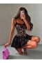 Women's Leopard Strap Tulle Detailed Mini Dress - 3