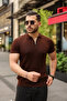 Men's Knitted Pattern Zipper Collar Knitwear T-Shirt - 3