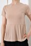 Sandy Fabric Short Sleeve Flounce Women's Blouse - 2