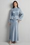 High Collar Tie-Back Detailed Blouse & Flared Maxi Skirt - Satin Set - 3