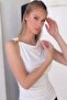 Women's Draped Accessory Tank Top Aurelia Muse White – Lycra Stretch Fabric, Stylish and Modern Design - 4