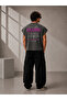 Glory Printed Oversize Worker Boxy Fit Sleeveless Crew Neck T-Shirt