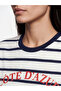 Lcw Vision Navy Blue Striped 100% Cotton Women's T-Shirt - 3