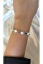 Women's silver color pearlescent heart and bead model bracelet