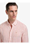 Orange Slim Fit 100% Linen Collared Buttoned Striped Shirt 50326114-Vr051 - 2