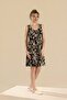 Women's Viscose Ethnic Patterned Thick Strap Home Dress 9302 Black - 3