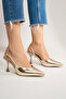 Women's Gold Metallic Pointed Toe Open Back 8 cm Goblet Heeled Shoes Hary - 7