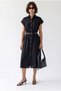 44533 Women's Linen Look Belted Pocket Midi Shirt Dress Black - 3