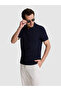 Navy Blue Slim Fit 100% Cotton Apaş Collar T-Shirt 50328349-Vr033 - 5