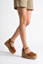 Vega Women's Genuine Leather Wedge Sandals - Tan Suede - 6