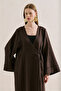Linen Design Tie-Up Kimono Dark Brown - 7