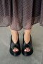 Minel women's genuine leather wedge heel sandals - black - 2
