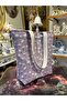 Purple Floral Patterned Lace Thermos Bag Handmade Bag Handbag Picnic Bag Large Size 100% Cotton - 4