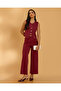 Women Burgundy threadbare ribbed knitted waistcoat with Gold Buttons - 5