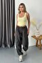 Women's Elastic Waist Cargo Pocket Parachute Trousers with Stopper Legs Anthracite - 25665 - 4