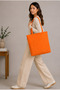 Women's Orange Zippered Hand and Shoulder Bag Fabric Tote Bag Canvas Bag - 3