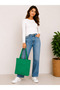 Women's Green Zippered Hand and Shoulder Bag Fabric Tote Bag Canvas Bag - 3
