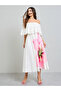 White Floral Off Shoulder A-Line Midi Dress - 3