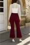 Women's High Waist Laser Floral Cut Detailed Wide Leg Imported Crepe Trousers - 3