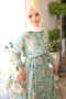 Mint Green Half Buttoned Layered Skirt Dress with Elastic Sleeves - 4