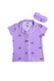 Girl's Cotton Milan Fabric Lilac Ribbon Shirt Collar White Piping Sleep Band Short Sleeve Pajama Set - 6